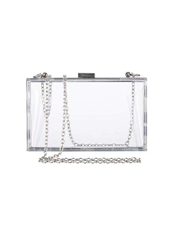 Women Clear Purse Bag Acrylic Box Clutch Crossbody Shoulder Handbag with Metal Chain Strap