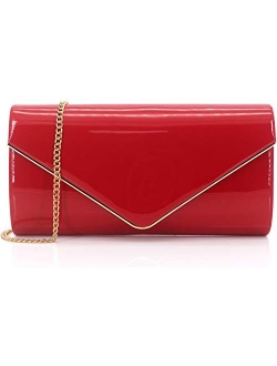 Dexmay Patent Leather Envelope Clutch Purse Shiny Candy Foldover Clutch Evening Bag for Women