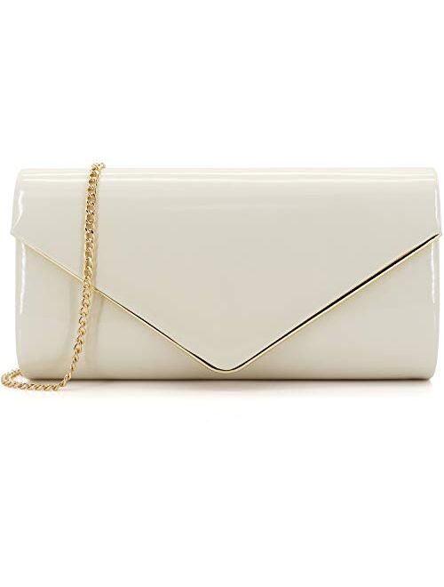 Dexmay Patent Leather Envelope Clutch Purse Shiny Candy Foldover Clutch Evening Bag for Women