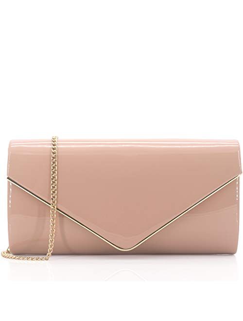 Dexmay Patent Leather Envelope Clutch Purse Shiny Candy Foldover Clutch Evening Bag for Women