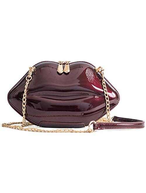 Women Leather Lips-shaped Evening Clutch Purses Crossbody Bags Vintage Banquet Handbag