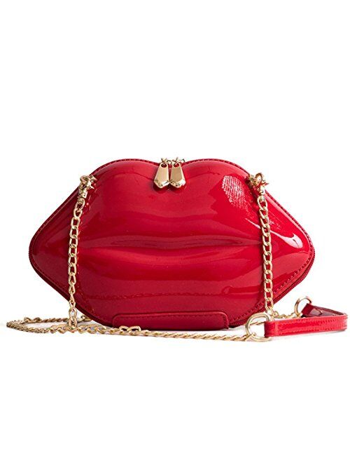 Women Leather Lips-shaped Evening Clutch Purses Crossbody Bags Vintage Banquet Handbag