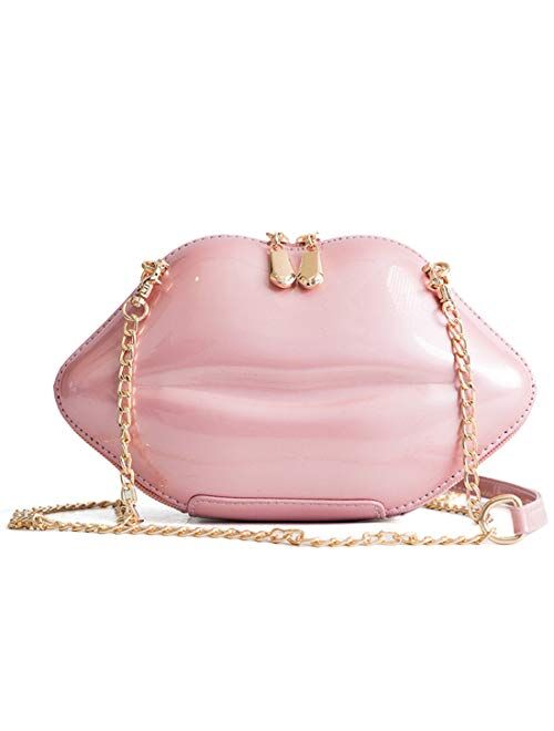 Women Leather Lips-shaped Evening Clutch Purses Crossbody Bags Vintage Banquet Handbag