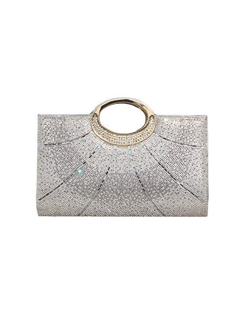 GESU Rhinestone Evening Bags and Clutches Leather Clutch Purses for Women Wedding Party Cocktail Purses,Large