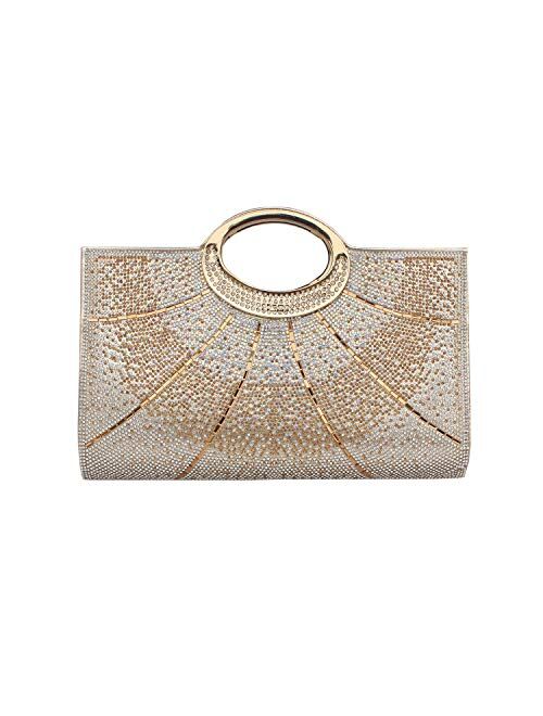 GESU Rhinestone Evening Bags and Clutches Leather Clutch Purses for Women Wedding Party Cocktail Purses,Large