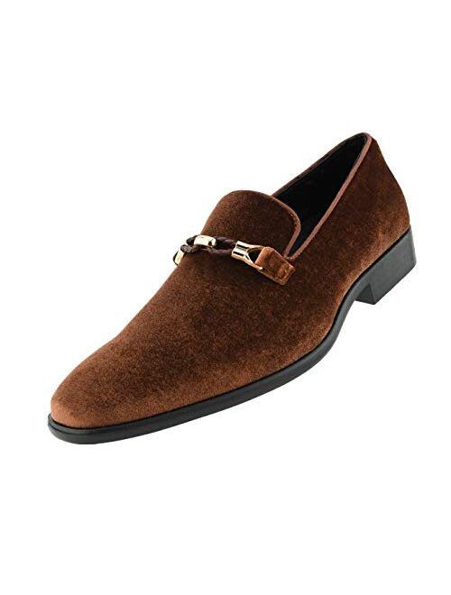 Amali Aller, Mens Casual Shoes - Loafers Men Slip on Shoes - Man Made Velvet Men's Slippers with Metal and Knitted Buckle - Mens Tuxedo Shoes