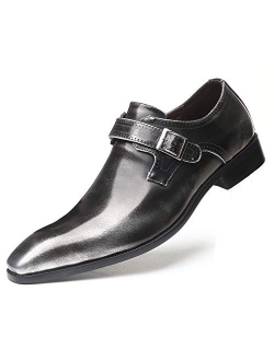 Mens Retro Monk Loafers Formal Business Casual Comfortable Slip on Dress Shoes for Men