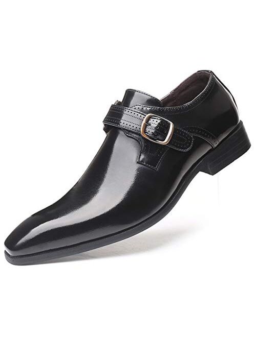 Mens Retro Monk Loafers Formal Business Casual Comfortable Slip on Dress Shoes for Men