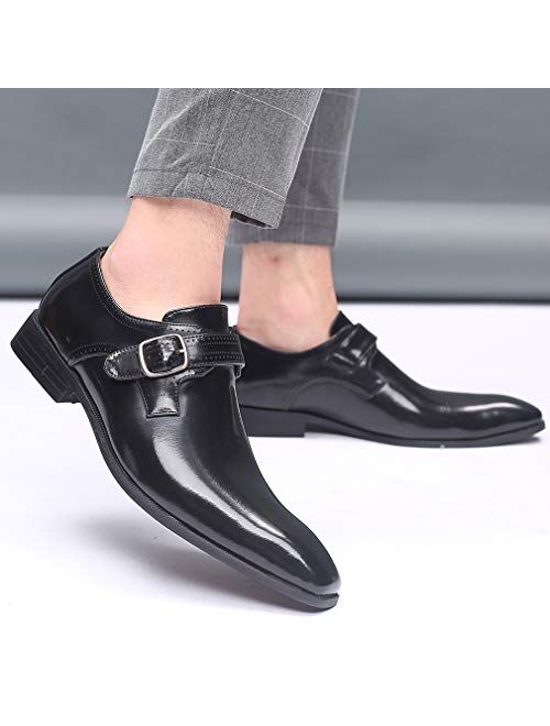 Mens Retro Monk Loafers Formal Business Casual Comfortable Slip on Dress Shoes for Men