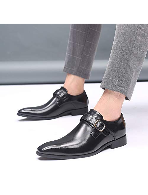 Mens Retro Monk Loafers Formal Business Casual Comfortable Slip on Dress Shoes for Men