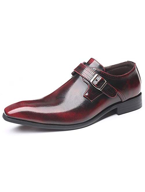 Mens Retro Monk Loafers Formal Business Casual Comfortable Slip on Dress Shoes for Men