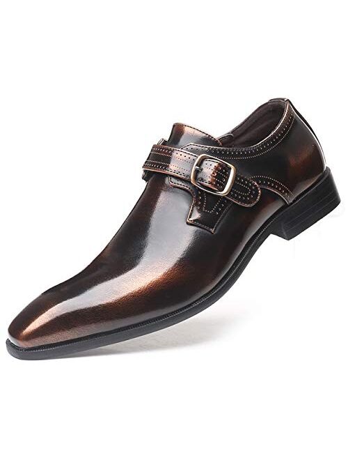 Mens Retro Monk Loafers Formal Business Casual Comfortable Slip on Dress Shoes for Men