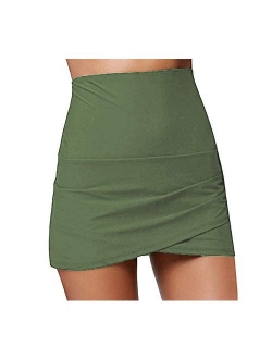 Women Shirred High Waisted Swim Skirt Ruched Skirted Bikini Swimsuit Bottom Beachwear