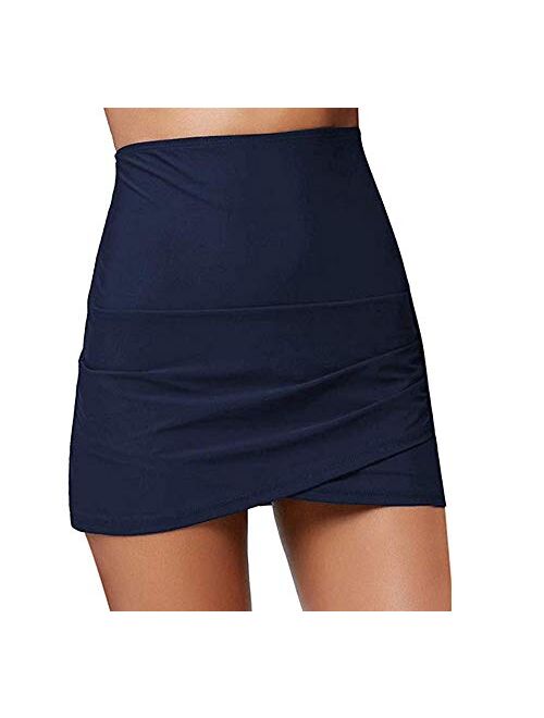 Multitrust Women Shirred High Waisted Swim Skirt Ruched Skirted Bikini Swimsuit Bottom Beachwear