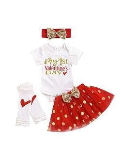 Infant Baby Girl My 1st Valentines Day Bodysuit Romper and Tutu Skirt with Headband Outfits