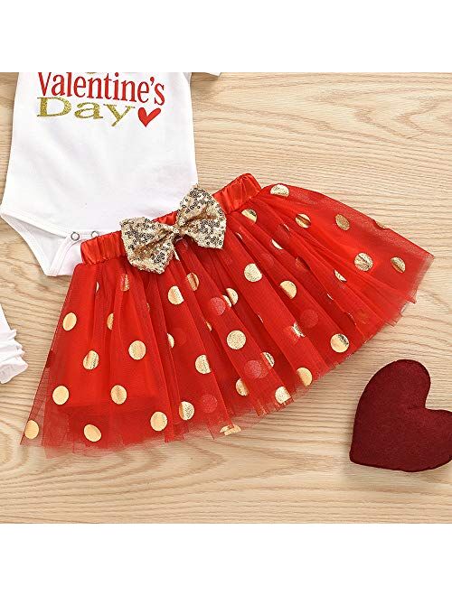 Multitrust Infant Baby Girl My 1st Valentines Day Bodysuit Romper and Tutu Skirt with Headband Outfits