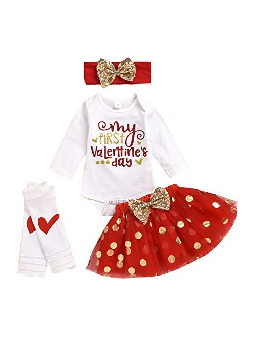 Multitrust Infant Baby Girl My 1st Valentines Day Bodysuit Romper and Tutu Skirt with Headband Outfits