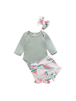 Infant Baby Girls Orangnic Cotton Ruffled Sleeve Bodysuit Tops   Floral Shorts Baby Girl Clothes Set