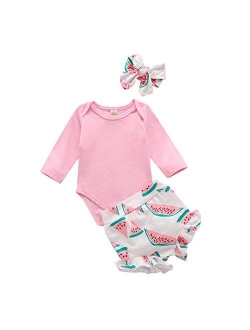 Infant Baby Girls Orangnic Cotton Ruffled Sleeve Bodysuit Tops   Floral Shorts Baby Girl Clothes Set