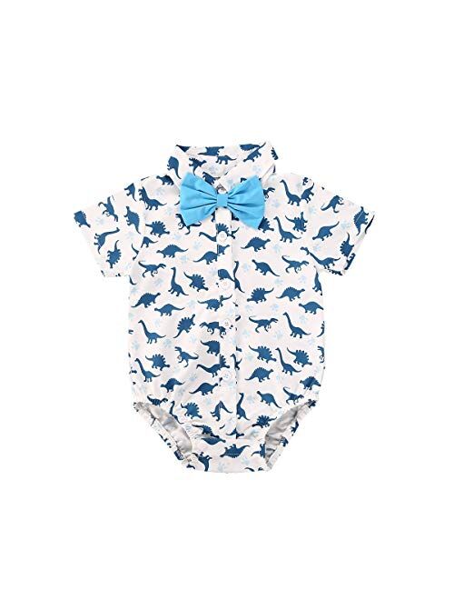 Multitrust Toddler Baby Boys Short/Long Sleeve Hawaiian Button Down Bodysuit Romper 3D Graphic Aloha One Piece Dress Shirt Outfit