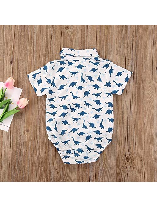 Multitrust Toddler Baby Boys Short/Long Sleeve Hawaiian Button Down Bodysuit Romper 3D Graphic Aloha One Piece Dress Shirt Outfit