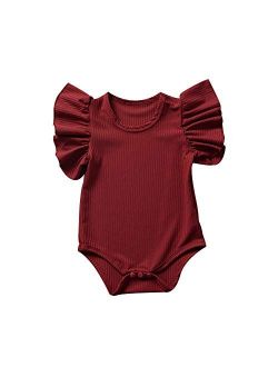 Toddler Baby Girl Ruffled Short Sleeve Organic Cotton Bodysuit Romper Solid Casual Tops Onesies Summer Clothes