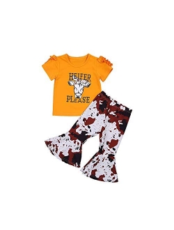 Kids Baby Girls Cow Print Funny T Shirts Tops and Bell Bottom Pants Leggings Girls Pants Set Outfits