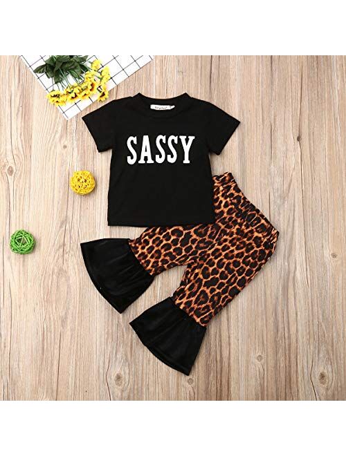 Multitrust Kids Baby Girls Cow Print Funny T Shirts Tops and Bell Bottom Pants Leggings Girls Pants Set Outfits