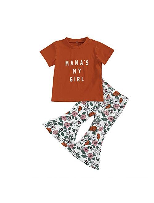 Multitrust Kids Baby Girls Cow Print Funny T Shirts Tops and Bell Bottom Pants Leggings Girls Pants Set Outfits