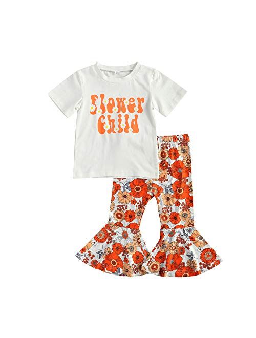 Multitrust Kids Baby Girls Cow Print Funny T Shirts Tops and Bell Bottom Pants Leggings Girls Pants Set Outfits