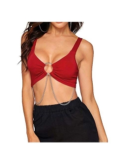 Sexy Women Solid Color Basic Strappy Crop Tank Tops Camisole Backless Streetwear Crop Vest Cami Shirts