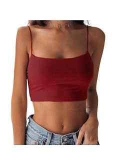 Sexy Women Solid Color Basic Strappy Crop Tank Tops Camisole Backless Streetwear Crop Vest Cami Shirts