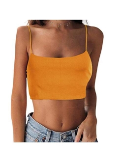 Sexy Women Solid Color Basic Strappy Crop Tank Tops Camisole Backless Streetwear Crop Vest Cami Shirts