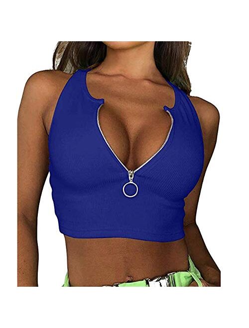 Multitrust Sexy Women Solid Color Basic Strappy Crop Tank Tops Camisole Backless Streetwear Crop Vest Cami Shirts