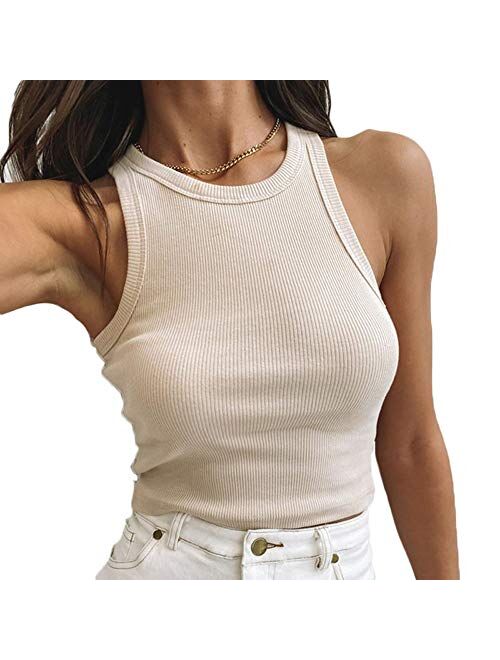 Multitrust Sexy Women Solid Color Basic Strappy Crop Tank Tops Camisole Backless Streetwear Crop Vest Cami Shirts