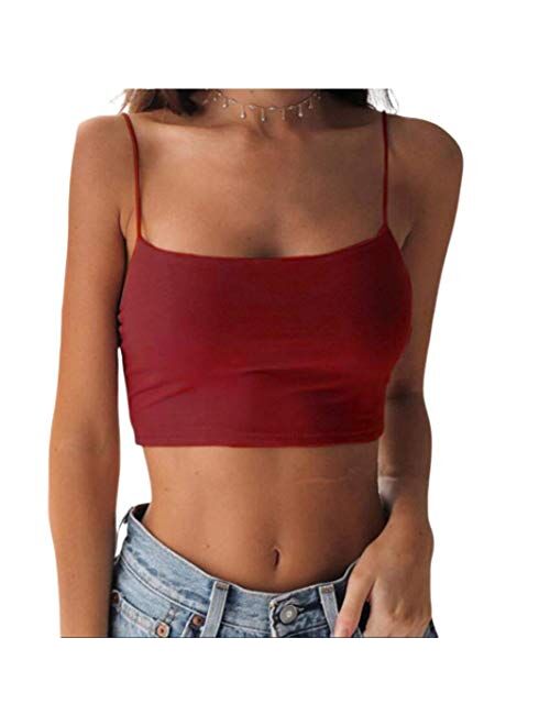 Multitrust Sexy Women Solid Color Basic Strappy Crop Tank Tops Camisole Backless Streetwear Crop Vest Cami Shirts