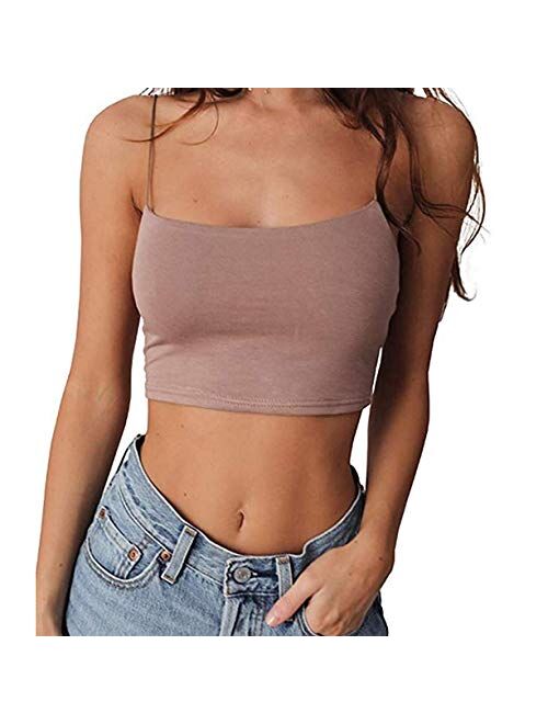 Multitrust Sexy Women Solid Color Basic Strappy Crop Tank Tops Camisole Backless Streetwear Crop Vest Cami Shirts