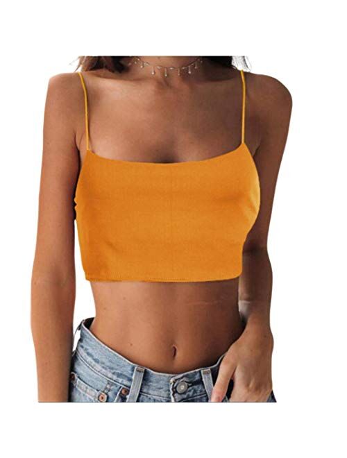 Multitrust Sexy Women Solid Color Basic Strappy Crop Tank Tops Camisole Backless Streetwear Crop Vest Cami Shirts