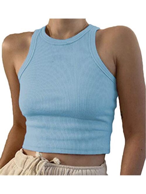 Multitrust Sexy Women Solid Color Basic Strappy Crop Tank Tops Camisole Backless Streetwear Crop Vest Cami Shirts