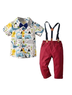 Little Baby Boy Cartoons Print Button Down T Shirt Dress Tops and Shorts Pants Gentlemen Outfit Casual 2pcs Summer Set