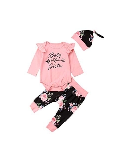 Newborn Baby Girl Organic Cotton Ruffled Long Sleeve Bodysuit Tops   Floral Harem Pants Baby Clothes Set