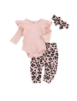 Newborn Baby Girl Organic Cotton Ruffled Long Sleeve Bodysuit Tops   Floral Harem Pants Baby Clothes Set