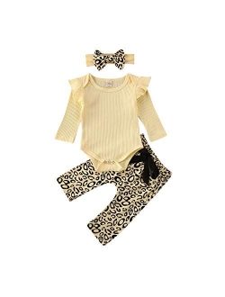 Newborn Baby Girl Organic Cotton Ruffled Long Sleeve Bodysuit Tops   Floral Harem Pants Baby Clothes Set