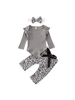 Newborn Baby Girl Organic Cotton Ruffled Long Sleeve Bodysuit Tops   Floral Harem Pants Baby Clothes Set