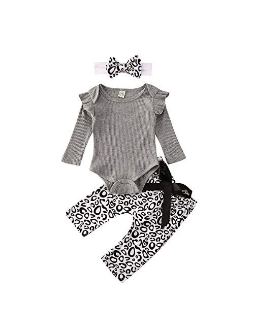 Multitrust Newborn Baby Girl Organic Cotton Ruffled Long Sleeve Bodysuit Tops + Floral Harem Pants Baby Clothes Set