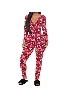 Women V Neck Funny Print One Piece Jumpsuit Bodycon Zipper Full Length Long Sleeve Stretch Bodysuits Clubwear