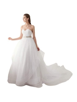 Ubridal Sweetheart Ball Gown Beading Sash Ruffles Tulle Wedding Dress Bridal Gown