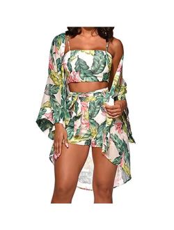 Sexy Women Strappy Two Piece Swimsuit with Chiffon Cover Up Set Swimwear Cover-up Dress Beach Wear