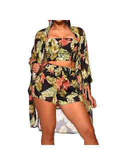 Sexy Women Strappy Two Piece Swimsuit with Chiffon Cover Up Set Swimwear Cover-up Dress Beach Wear