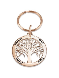 MyNameNecklace Personalized Unisex Family Tree Keychain - Engraved Custom Name Jewelry Christmas Gift